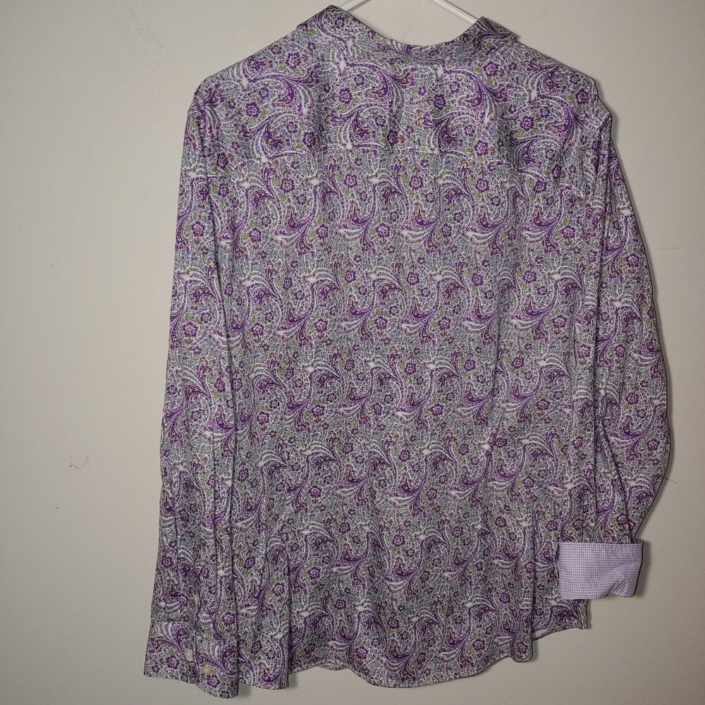 CHAPS No Iron Floral Paisley Button Down Long Sleeves Shirt Sz 1X Purple - Picture 5 of 6